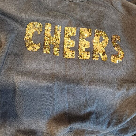 Caslon Cheers Sweatshirt Womens XL Blue Sparkle Gold Sequins Party Festive Fun - Picture 5 of 6